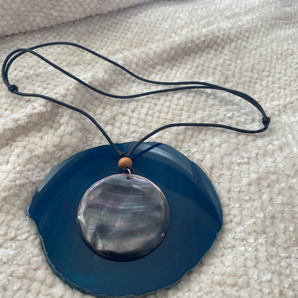 Large Shell Pendant Necklace With Leather Cord